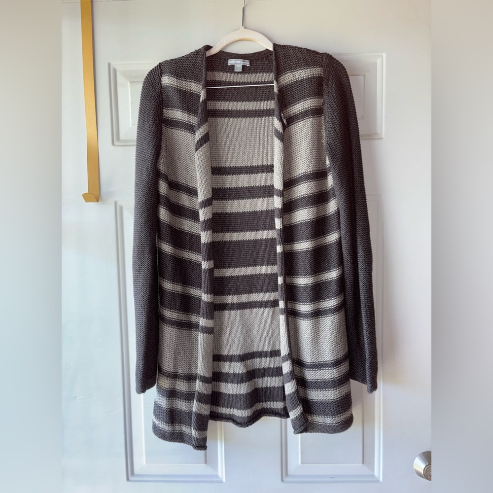 James Perse Gray and Cream Striped Open Cardigan